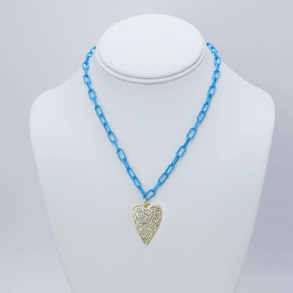 Crystal Heart Blue Link Necklace M12
