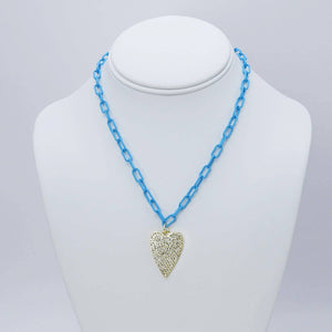 Crystal Heart Blue Link Necklace M12