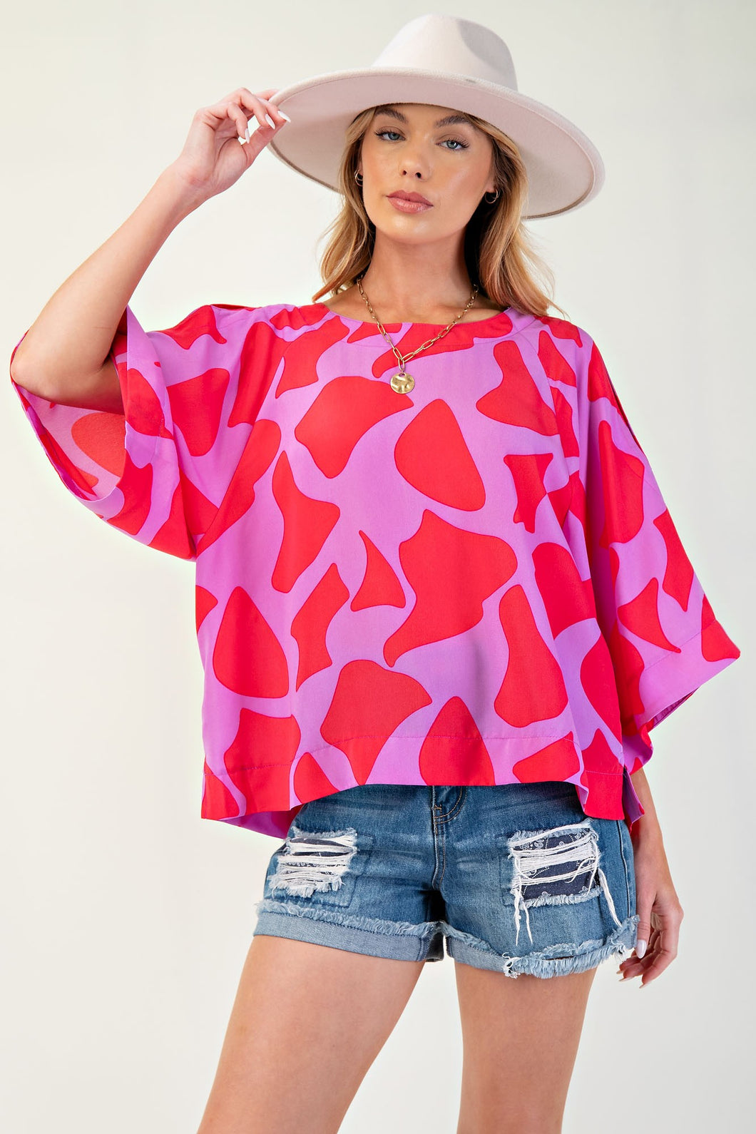 Lilac Coral Geo Printed Top