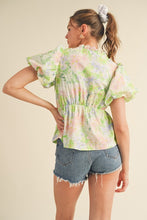 Load image into Gallery viewer, Lime Multi Floral Scalloped Neck Top
