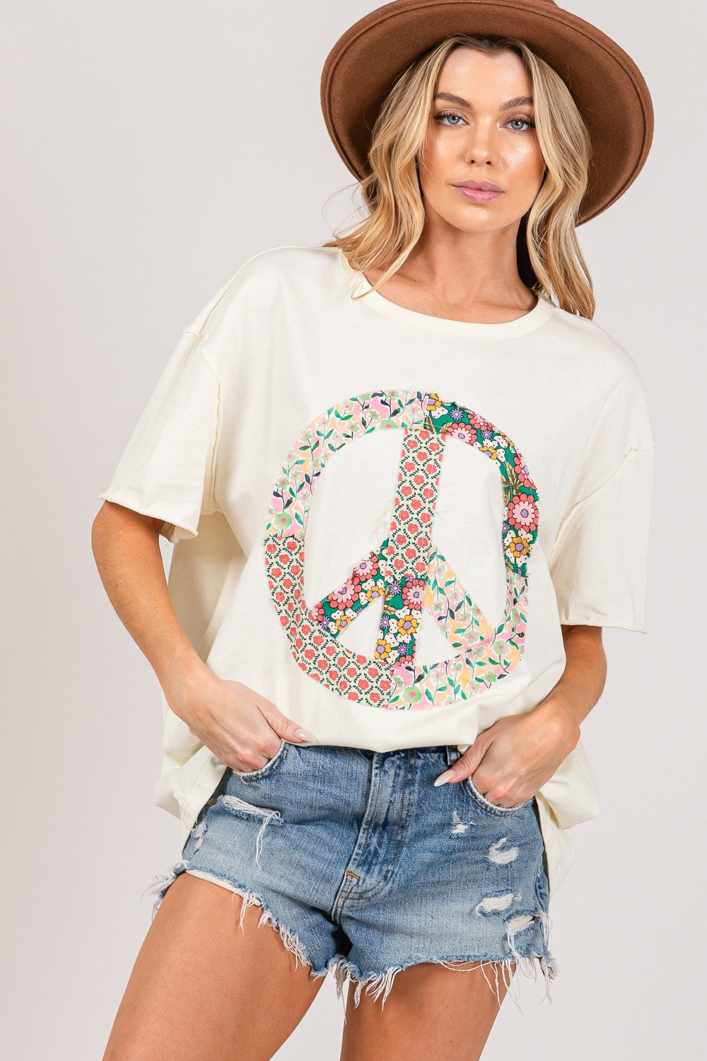 Peace Sign Applique Top