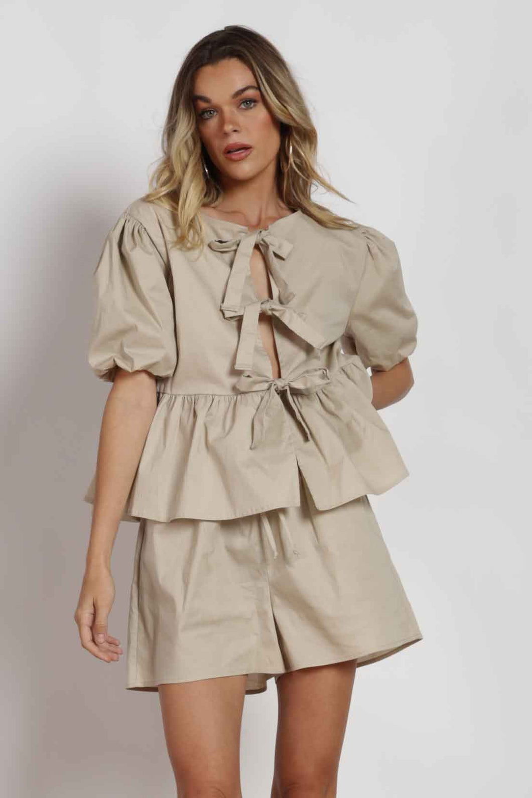 Khaki Poplin Bow Set