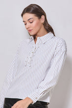 Load image into Gallery viewer, Taupe Stripe Frill Button Down
