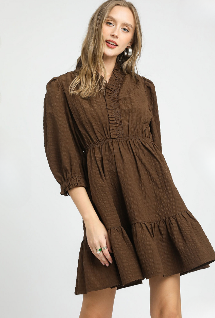 Ruffle Trim Textured Babydoll Dress