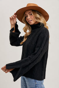 Black Mock Neck Side Slit Sweater