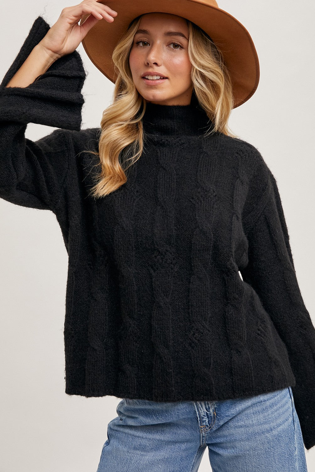 Black Mock Neck Side Slit Sweater