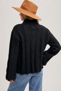 Black Mock Neck Side Slit Sweater