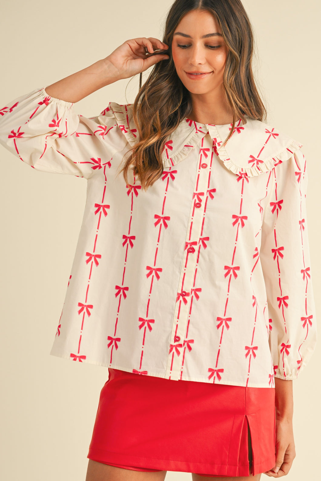 Red Bow Poplin Top