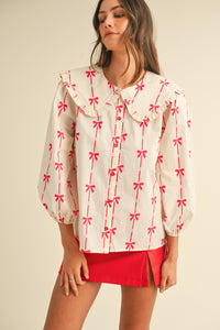 Red Bow Poplin Top