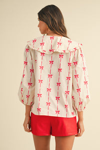 Red Bow Poplin Top