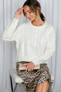 Cream Cable Knit Sequin Cardigan