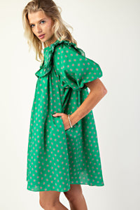 Green Flower Printed Mini Dress