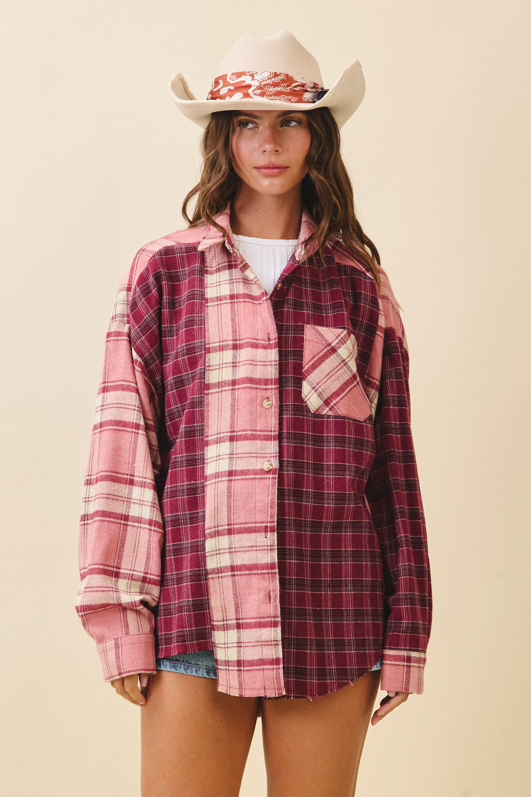 Pink Kambrie Plaid Flannel Shirt