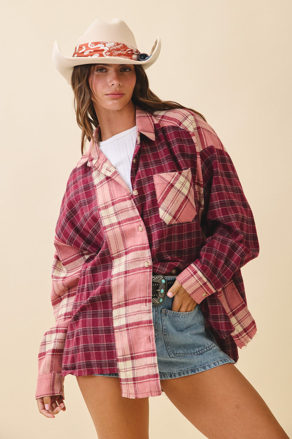 Pink Kambrie Plaid Flannel Shirt