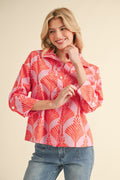 Orange Printed Collar Top
