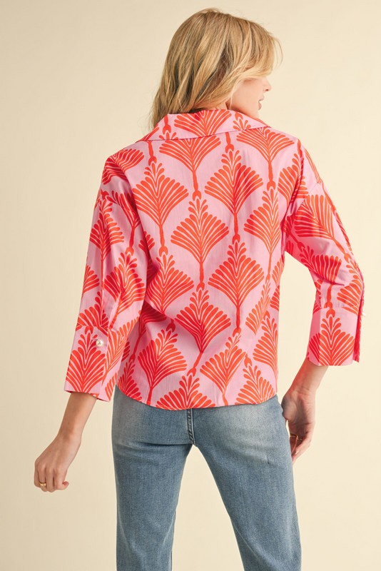 Orange Printed Collar Top
