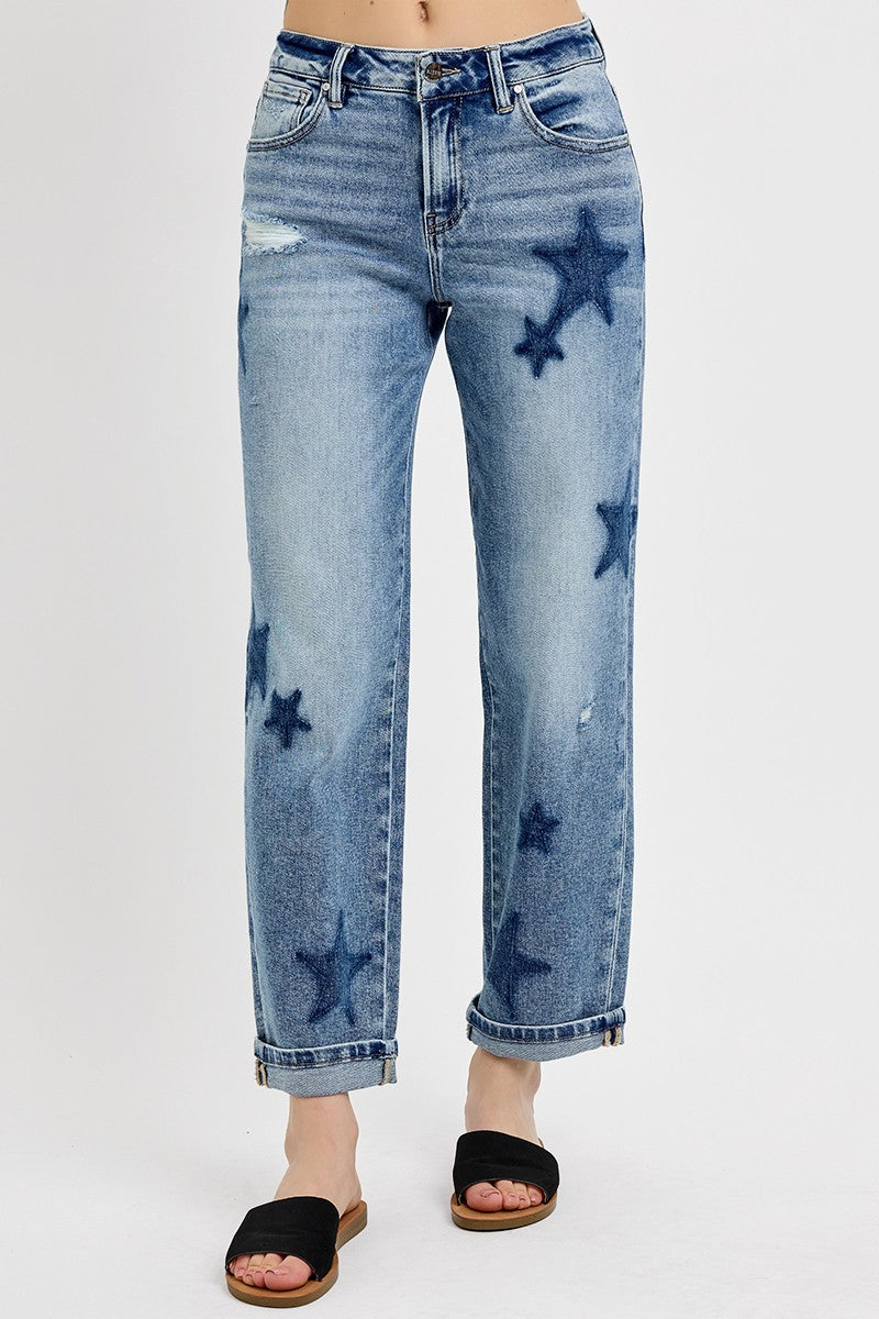 Mid Rise Star Shadow Cuff Jean