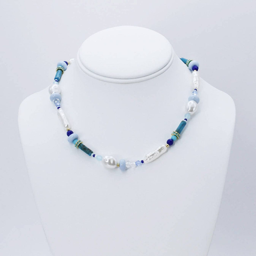 Aqua Bead and Bloom Necklace