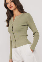 Load image into Gallery viewer, Olive Ribbed Knit Button Up Cardigan
