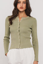 Load image into Gallery viewer, Olive Ribbed Knit Button Up Cardigan
