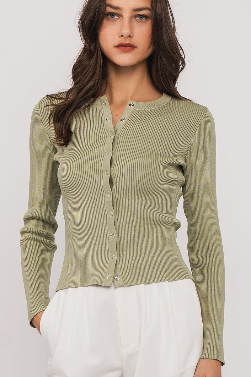 Olive Ribbed Knit Button Up Cardigan