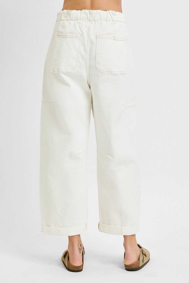 Cream High Rise Barrel Cargo Pant