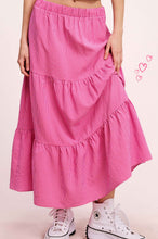 Load image into Gallery viewer, Bubble Pink Tiered Gingham Maxi Skirt
