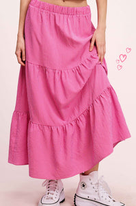 Bubble Pink Tiered Gingham Maxi Skirt