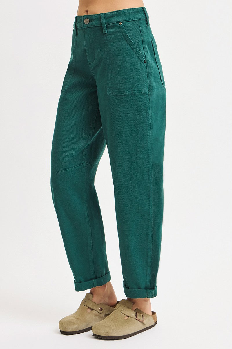 Hunter Green High Rise Barrel Pants