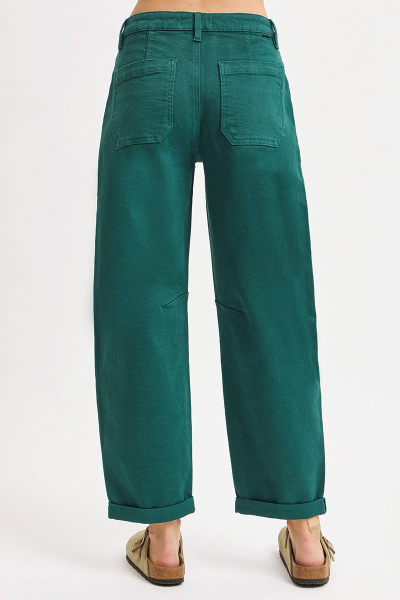 Hunter Green High Rise Barrel Pants