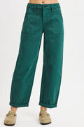 Hunter Green High Rise Barrel Pants