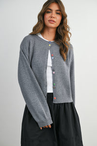 Long Sleeve Buttoned Cropped Cardigan
