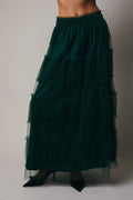 Frilled Tiered Mesh A-Line Midi Skirt