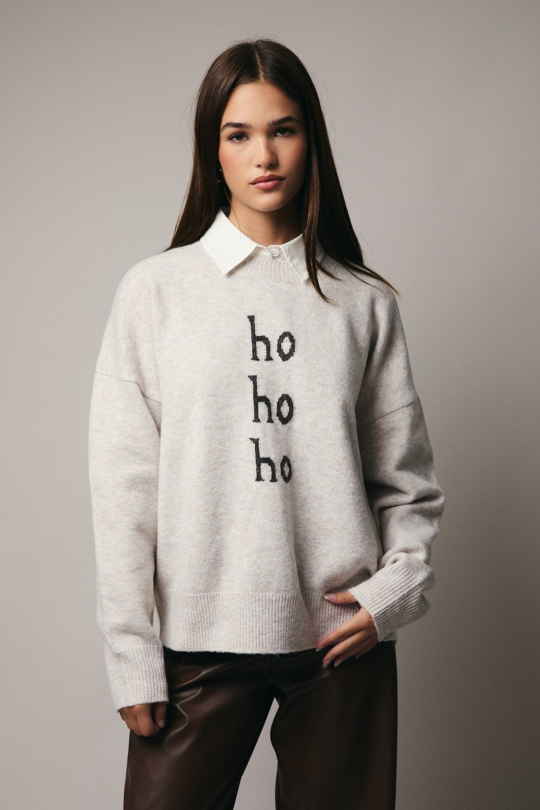 Crew Neck Long Sleeve 'ho Ho Ho' Sweater