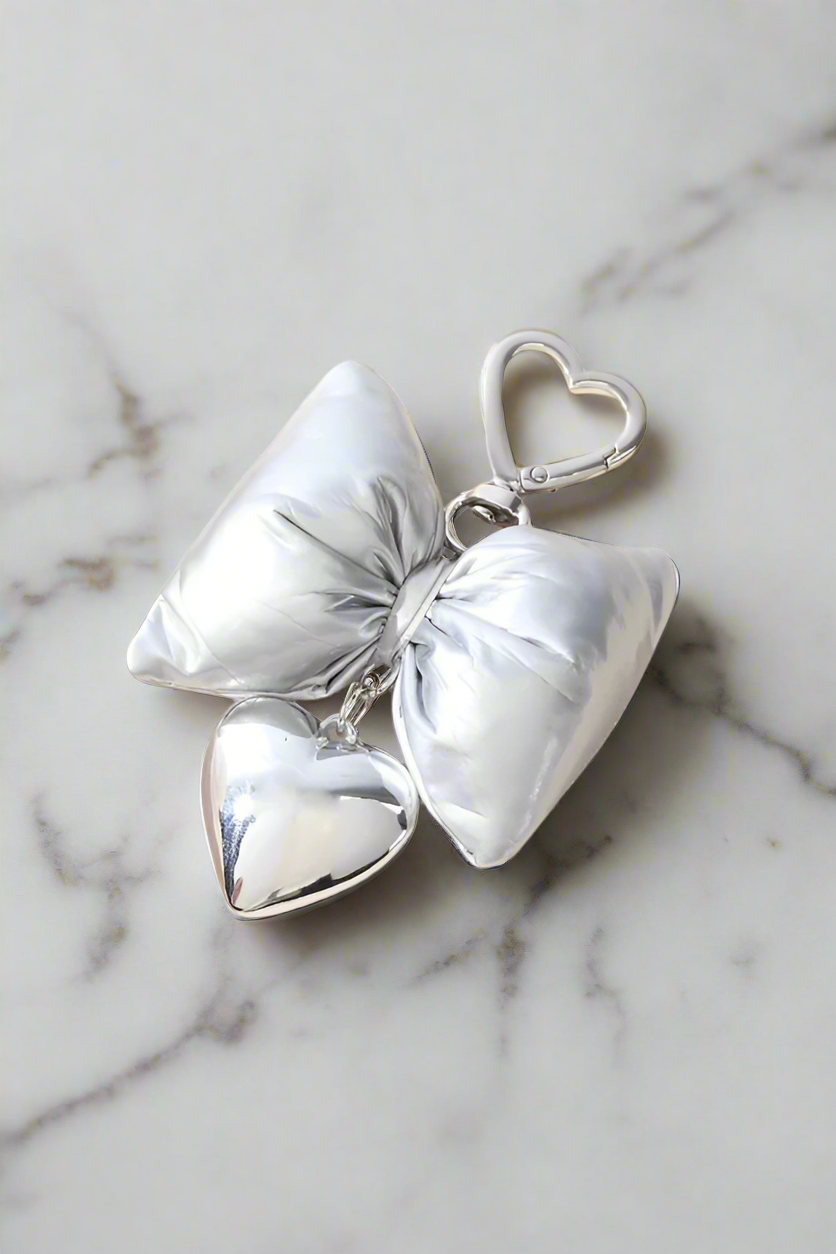 Silver Puffy Bow Purse Charm