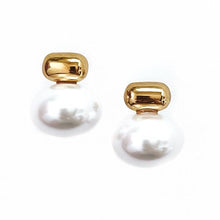 Load image into Gallery viewer, Emina Gold Pearl Stud Drop Earrings
