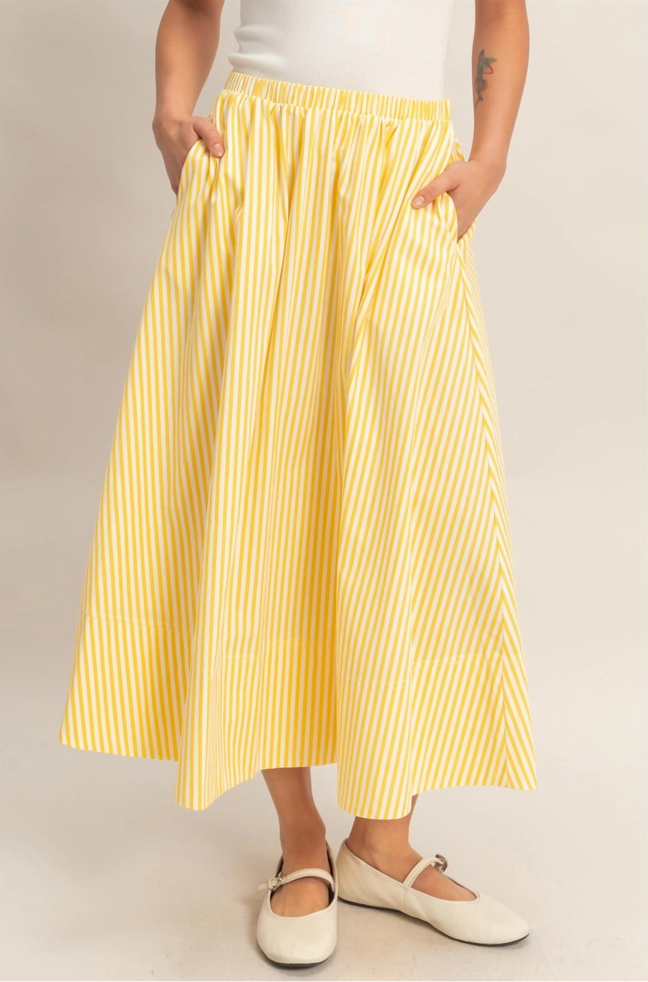 Striped Elastic Waist Flowy Midi Skirt
