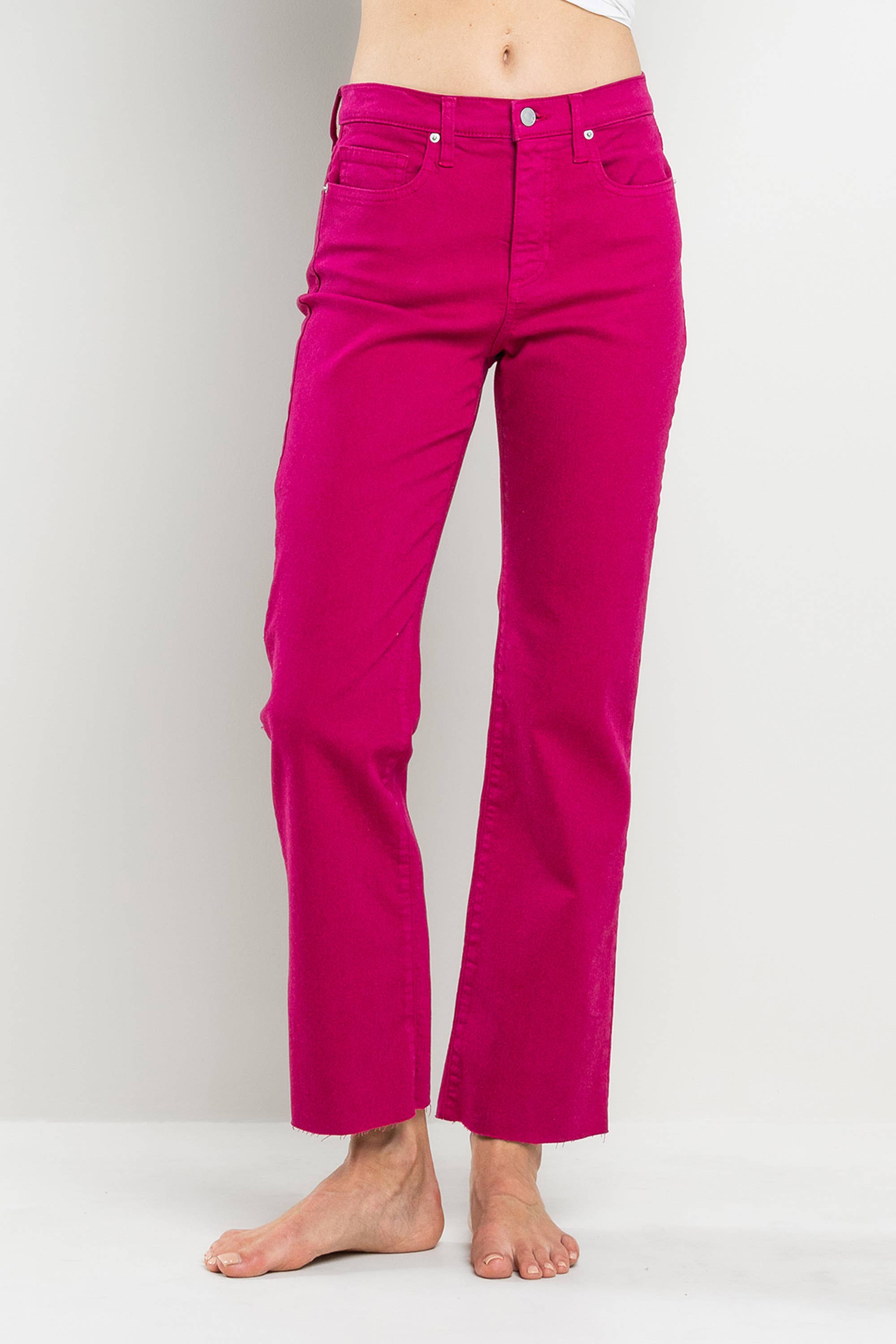 Viva Magenta Raw Hem Jean