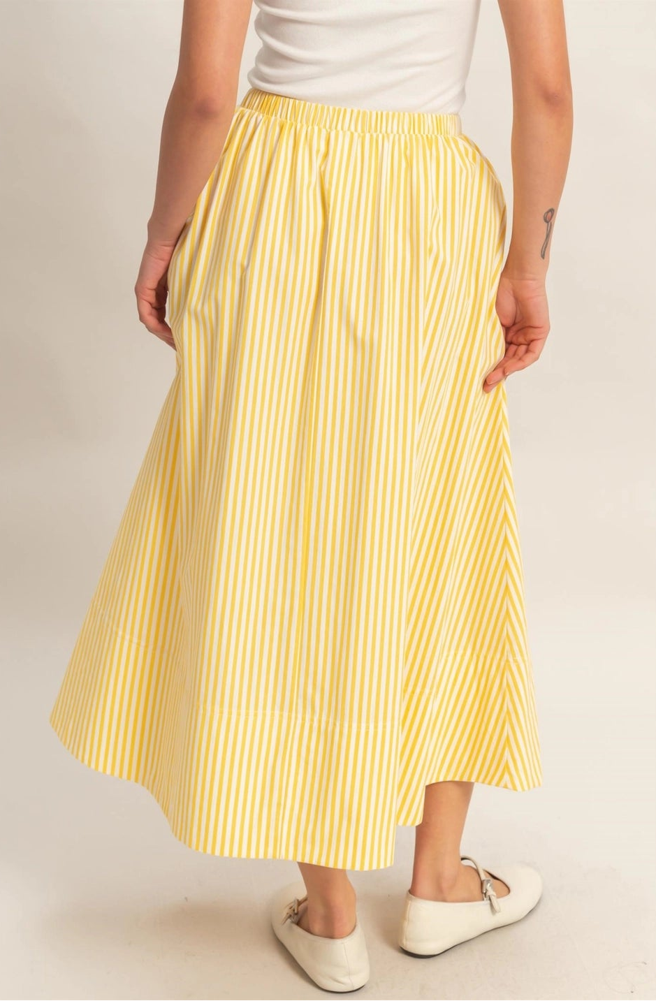 Striped Elastic Waist Flowy Midi Skirt