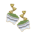 Rhinestone Enamel Chips & Guac Earrings in Green & White