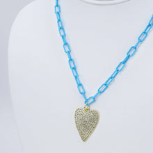 Load image into Gallery viewer, Crystal Heart Blue Link Necklace M12
