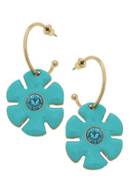Load image into Gallery viewer, Donna Rhinestone Enamel Flower Drop Hoop Earrings
