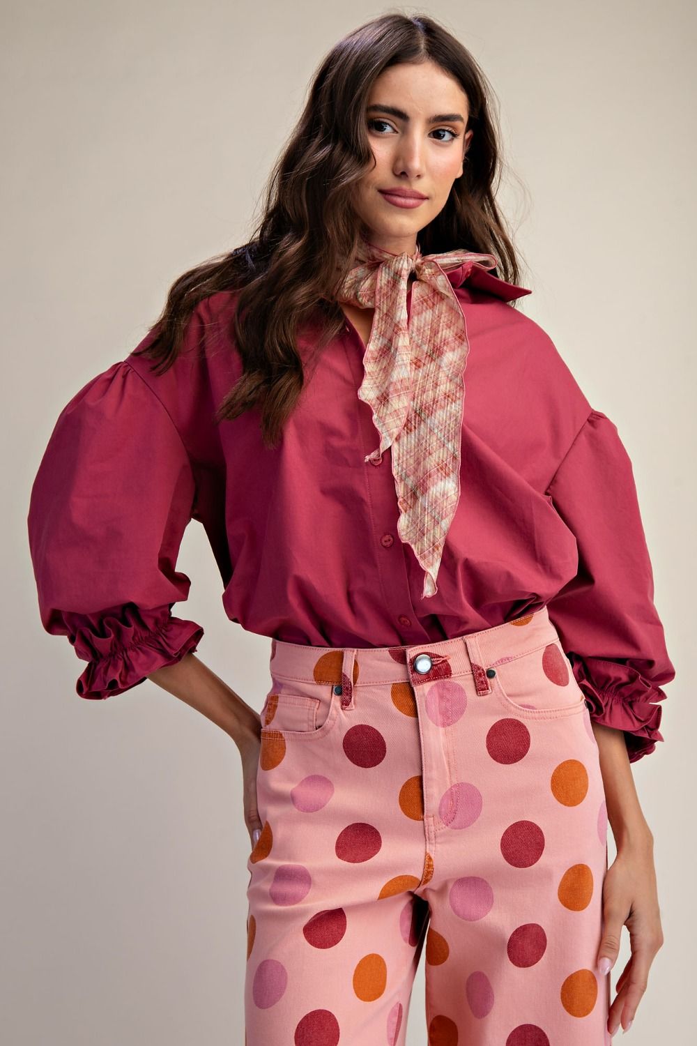 3/4 Sleeves Button Down Poplin Shirt