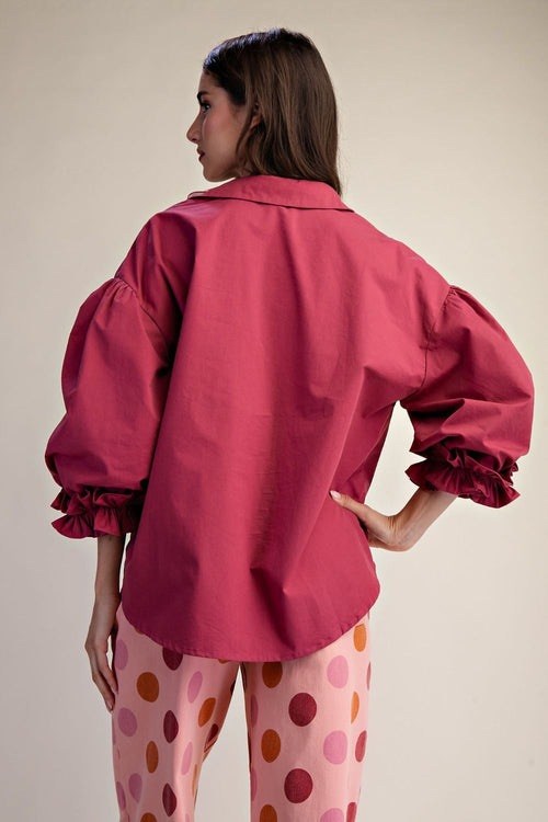 3/4 Sleeves Button Down Poplin Shirt