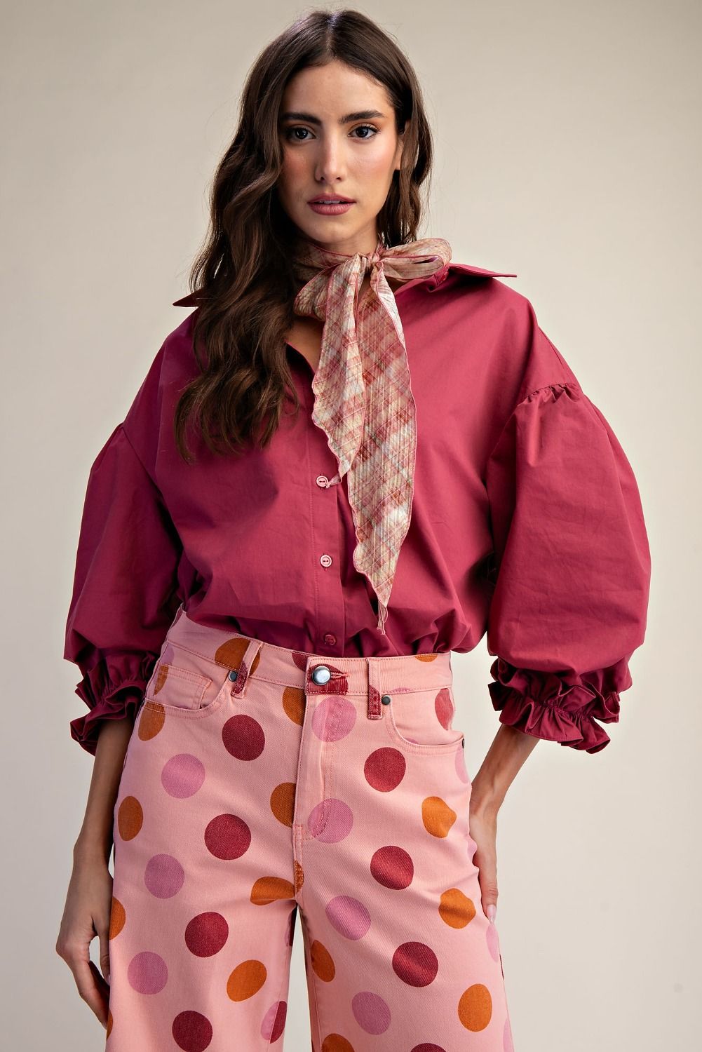 3/4 Sleeves Button Down Poplin Shirt