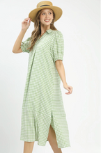 Load image into Gallery viewer, Sage Gingham Midi Dress
