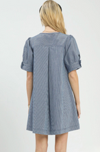 Load image into Gallery viewer, Denim Pinstripe Button-Front Babydoll Dress
