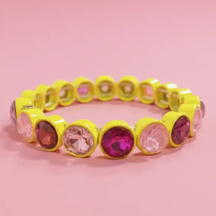 Enamel Stretch Bracelet - Circle Gems - Yellow