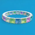 Enamel Stretch Bracelet - Square Gems - White w/ Multi-Colored Stones