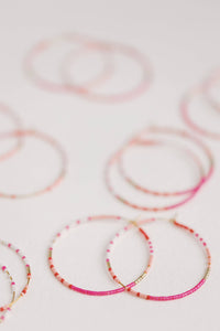 Skinny Pink Beaded Statement Hoop Earrings